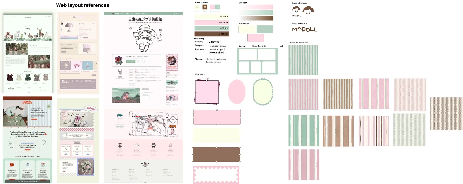 The team’s moodboard for colour, texture and the website’s appearance.